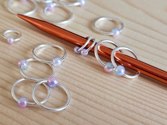 OCEAN PEARL STITCH MARKER / 10 pcs / Silver Snag Free Stitch Markers / Notions