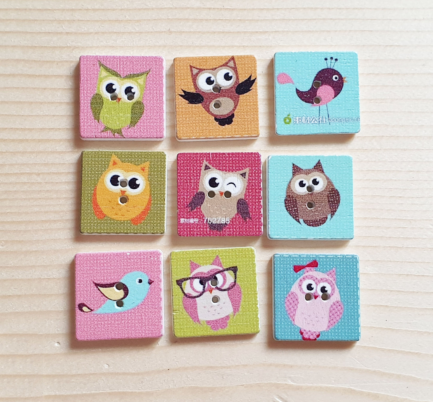 OWL SQUARE / 20*20mm / Wooden Buttons / Sewing Buttons