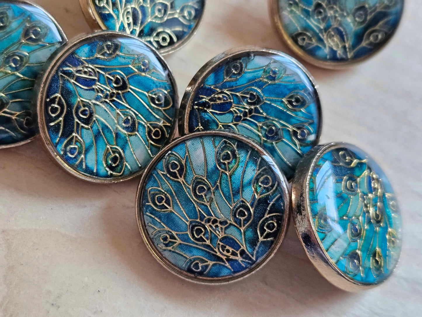 PEACOCK / 18mm / 4 buttons / Metal Shank Buttons / Sewing Buttons