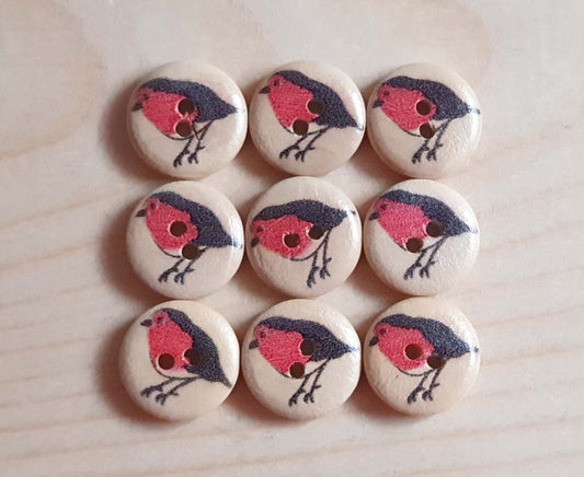 RED BIRD / 15-20mm / Wooden Buttons / Sewing Buttons