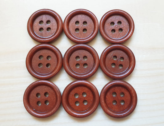 Clearance // 4-HOLE MAROON BROWN Wooden Buttons / 9-25mm Natural Wood Sewing Buttons