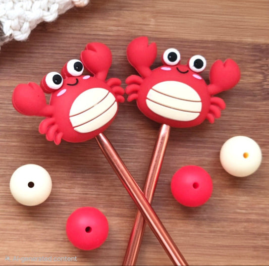 SCARLET CRAB STITCH STOPPERS / Knitting Needle Toppers / Notions