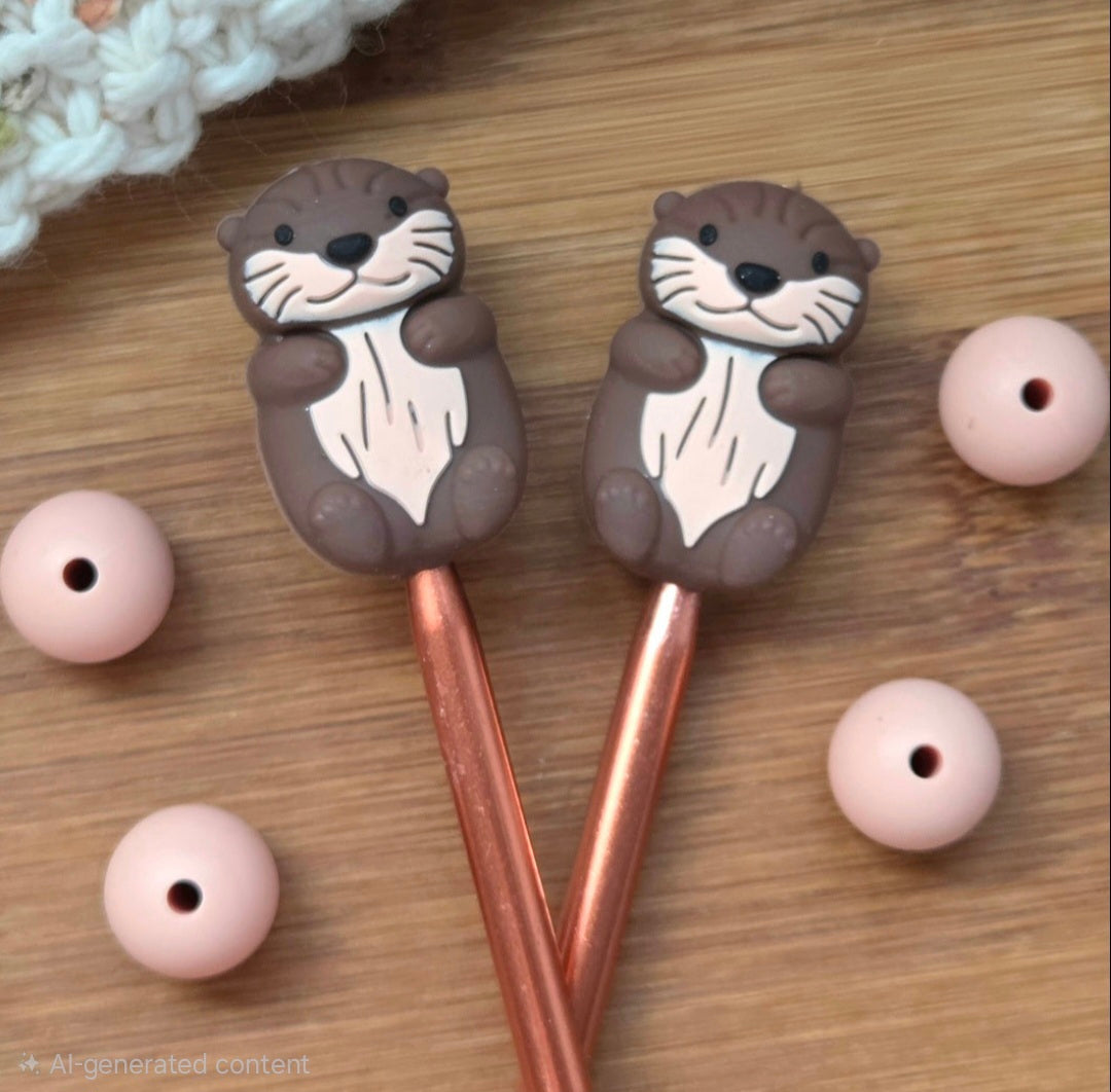 SWEET LITTLE OTTER STITCH STOPPERS / Knitting Needle Toppers / Notions