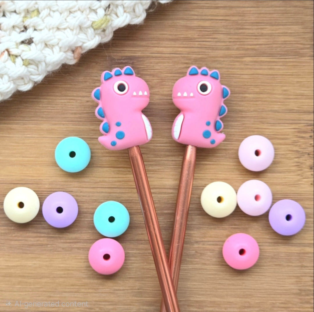 PINKY DINO STITCH STOPPERS / Knitting Needle Toppers / Notions
