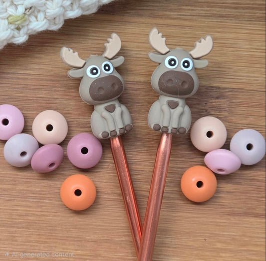 CHEEKY MOOSE STITCH STOPPERS / Knitting Needle Toppers / Notions