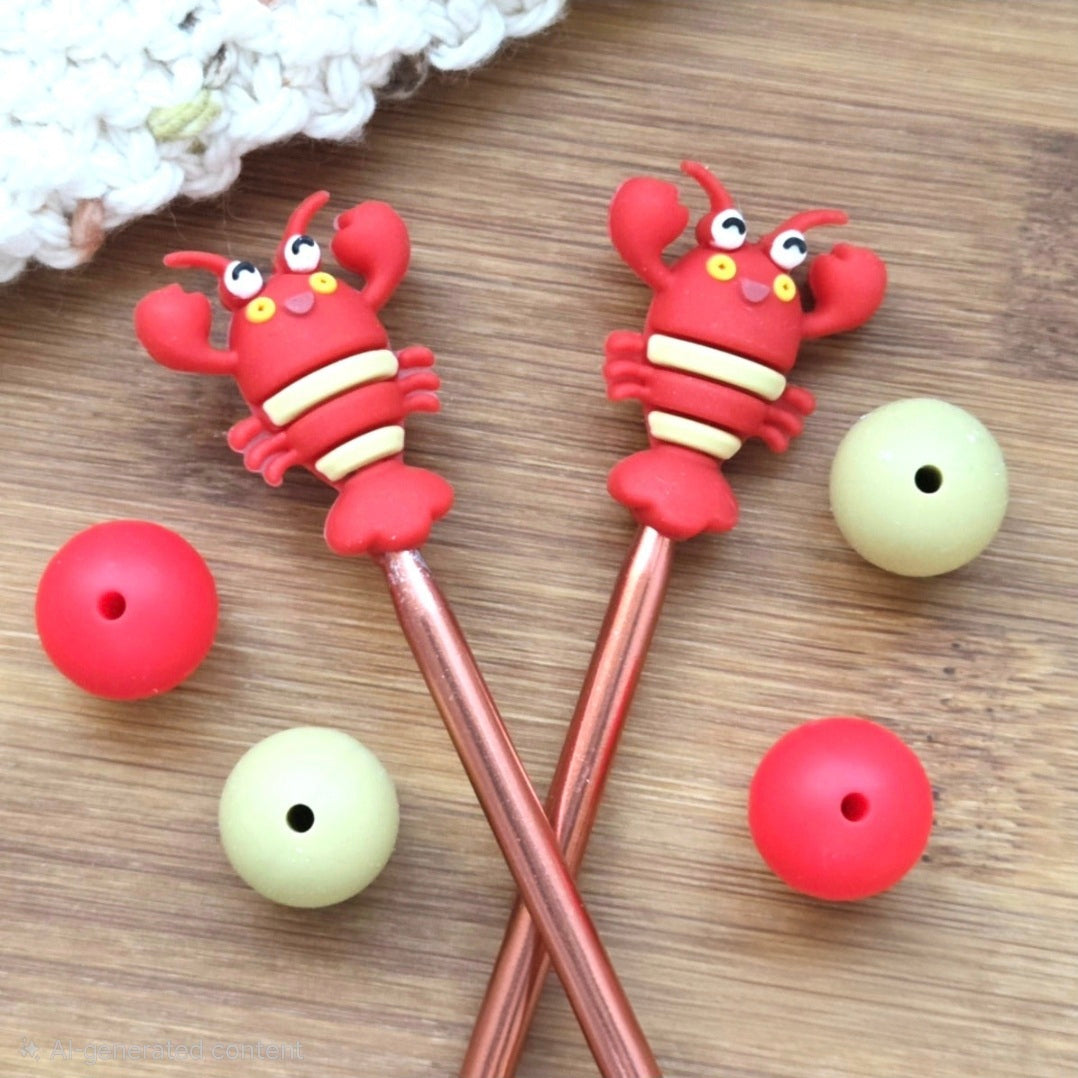 LITTLE RED LOBSTER STITCH STOPPERS / Knitting Needle Toppers / Notions
