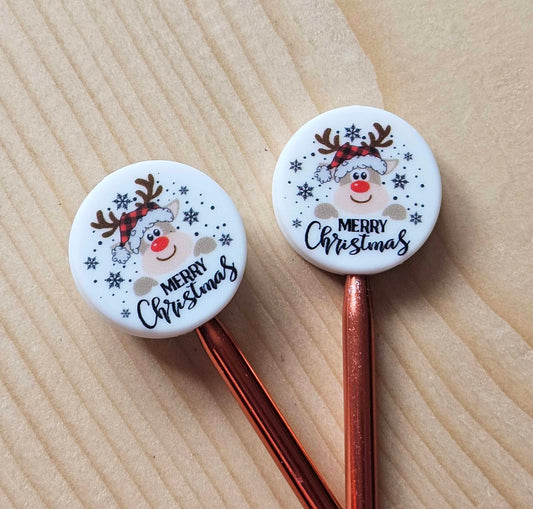 ROUND CHRISTMAS DEER STITCH STOPPERS / Knitting Needle Stoppers / Point Protection / Notions