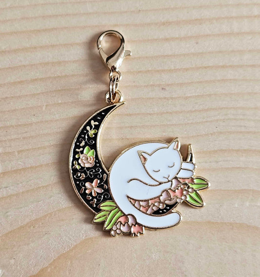 SLEEPY CAT on the MOON / Planner Charm / Journal Charm / Zipper Bookmark Charm / Planner accessories