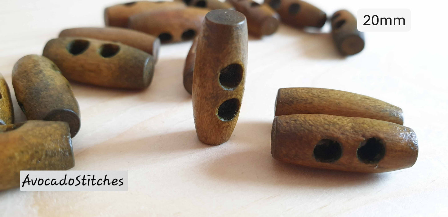 Clearance (selective sizes) // WOODEN TOGGLE Caramel Brown (Truncated) / 20-40mm /  Wooden Toggle Buttons / Sewing Buttons