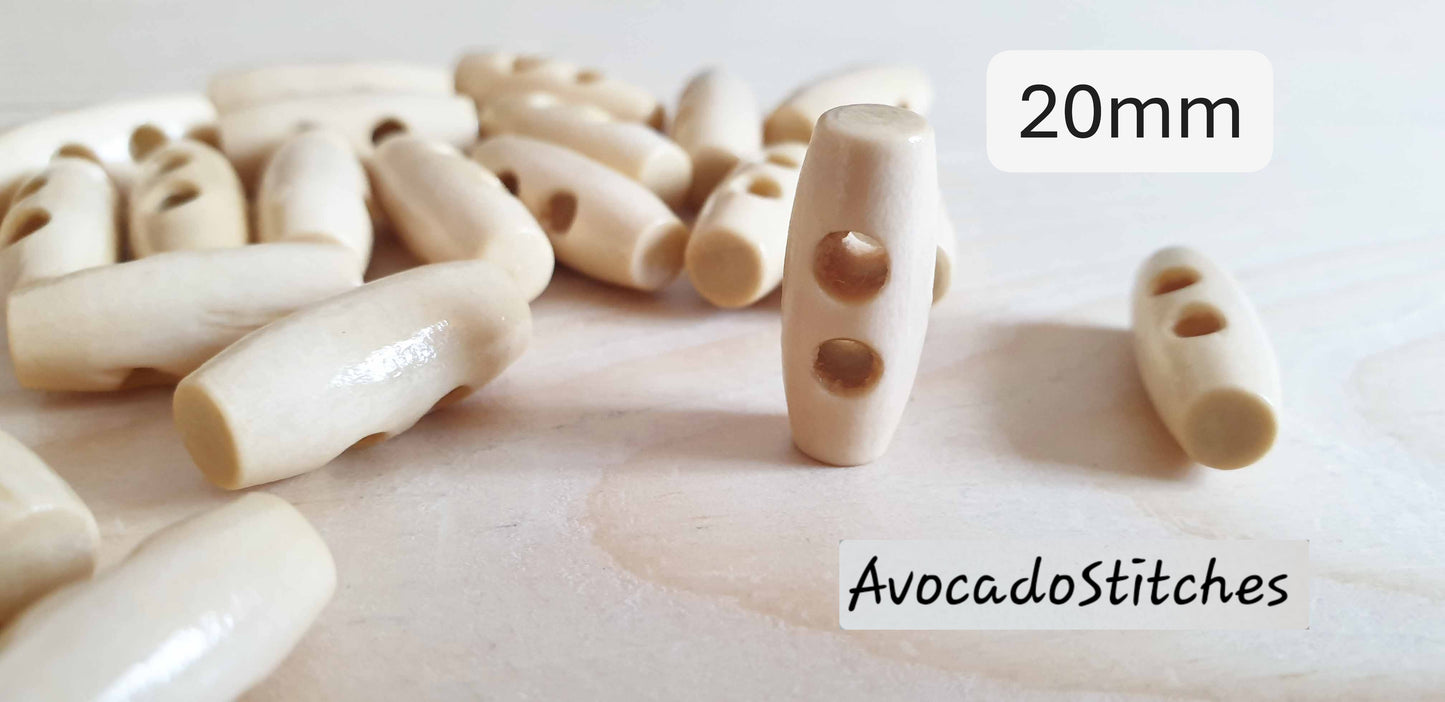 WOODEN TOGGLE BEIGE Cream (Truncated) / 20-40mm / Wooden Toggle Buttons / Sewing Buttons