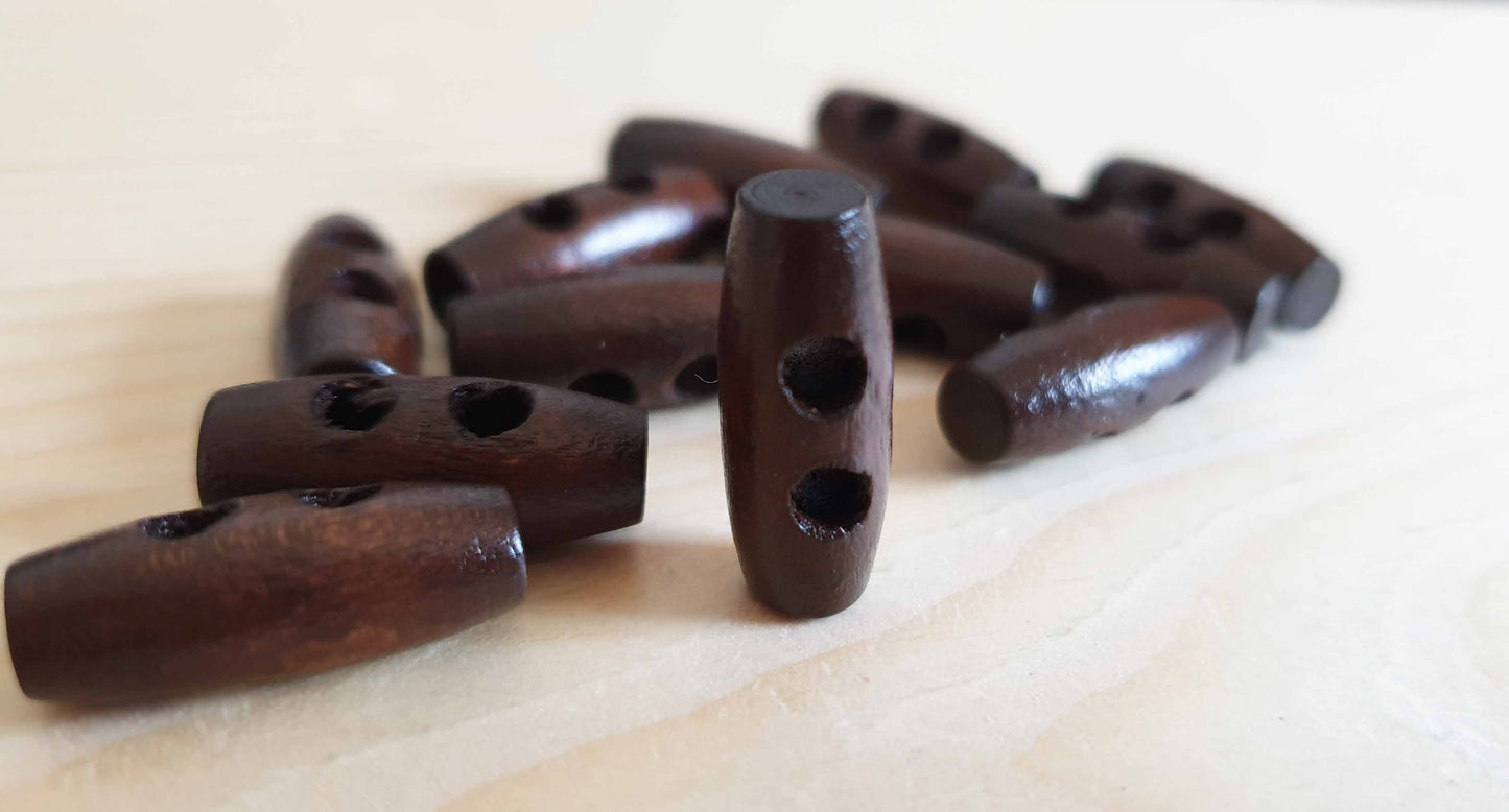 WOODEN TOGGLE DARK BROWN / 20mm / Set of 8 buttons / Wooden Toggle Buttons / Sewing Buttons