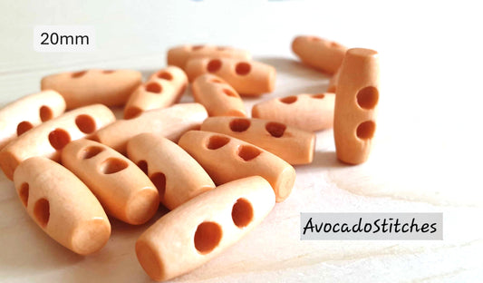 WOODEN TOGGLE Peach Light Orange (Flat) / 20mm - 8 buttons / Wooden Toggle Buttons / Sewing Buttons