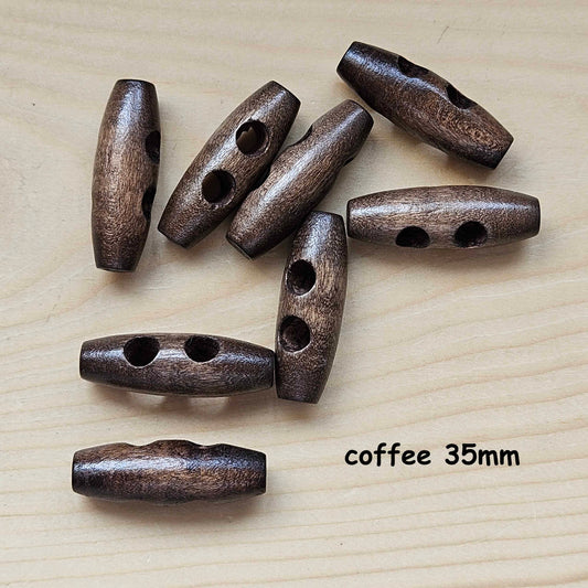 WOODEN TOGGLE Coffee Brown (Flat) / 20-35mm / Wooden Toggle Buttons / Sewing Buttons