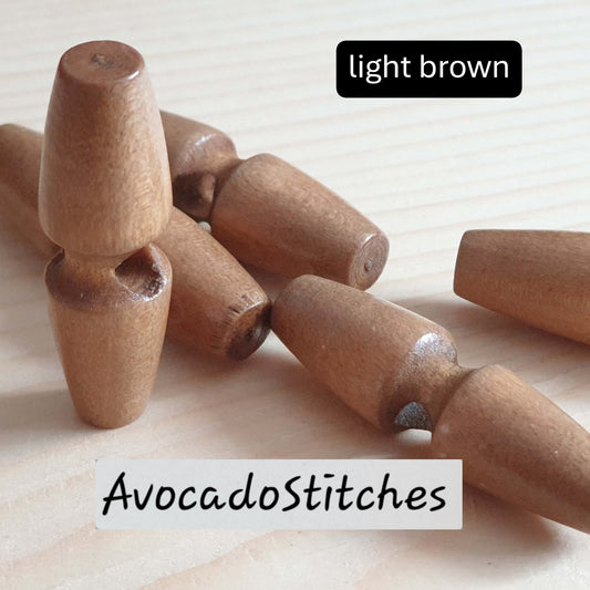 WOODEN TOGGLE Single Hole / Black / Dark Brown / Brown / Light Brown / 35-50mm / Sewing Buttons