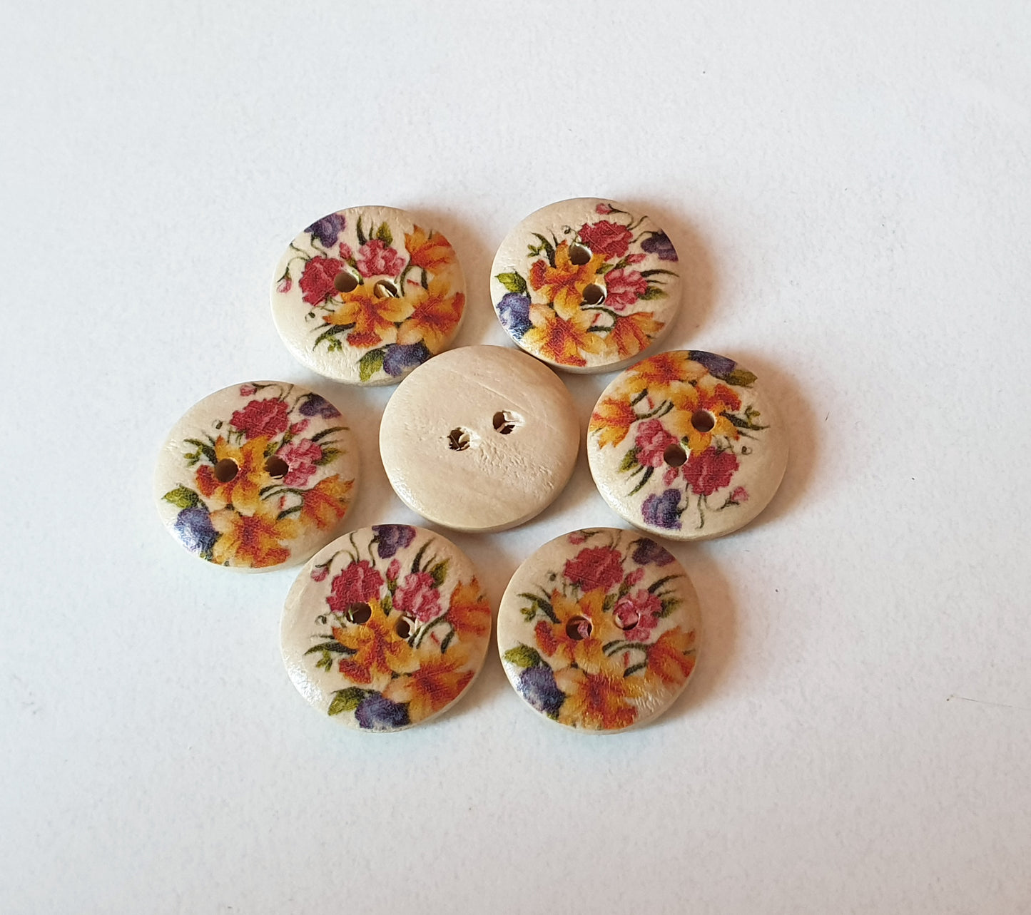 YELLOW RED BOUQUET / 18mm / Wooden Buttons / Sewing Buttons