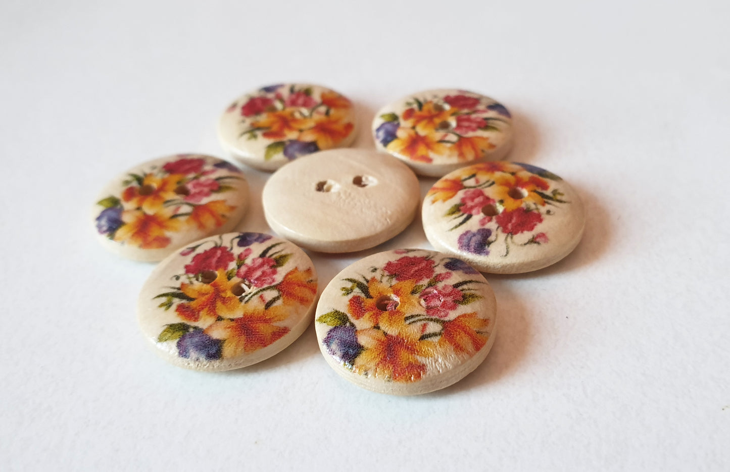 YELLOW RED BOUQUET / 18mm / Wooden Buttons / Sewing Buttons