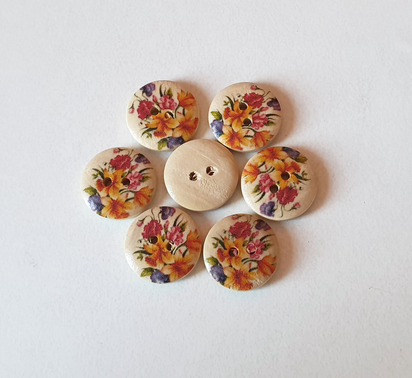 YELLOW RED BOUQUET / 18mm / Wooden Buttons / Sewing Buttons