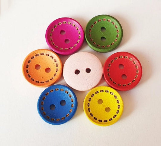 DASH RAINBOW / 15mm 20mm / Set of 6 buttons / Wooden Buttons / Sewing Buttons