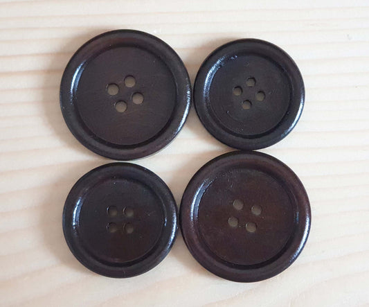 4-HOLE DARK BROWN / 30mm 35mm / Set of 6 buttons / Wooden Buttons / Sewing Buttons