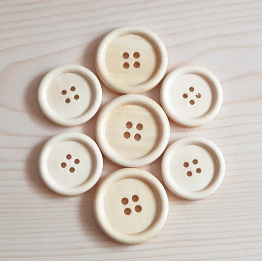 4-HOLE BEIGE OFF-WHITE / 30mm 35mm / Set of 6 buttons / Wooden Buttons / Sewing Buttons