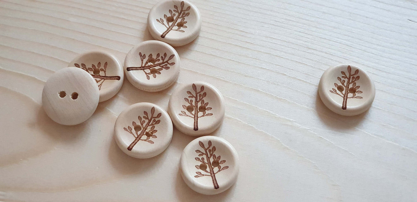 AvoDesigns AVO TREE / 20mm - 6 buttons / Wooden Buttons / Unvarnished Buttons / Sewing Buttons