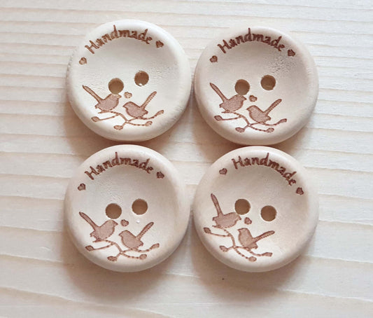 AvoDesigns HANDMADE BIRD LOVERS / 20mm - 6 buttons / Wooden Buttons / Unvarnished Buttons / Sewing Buttons