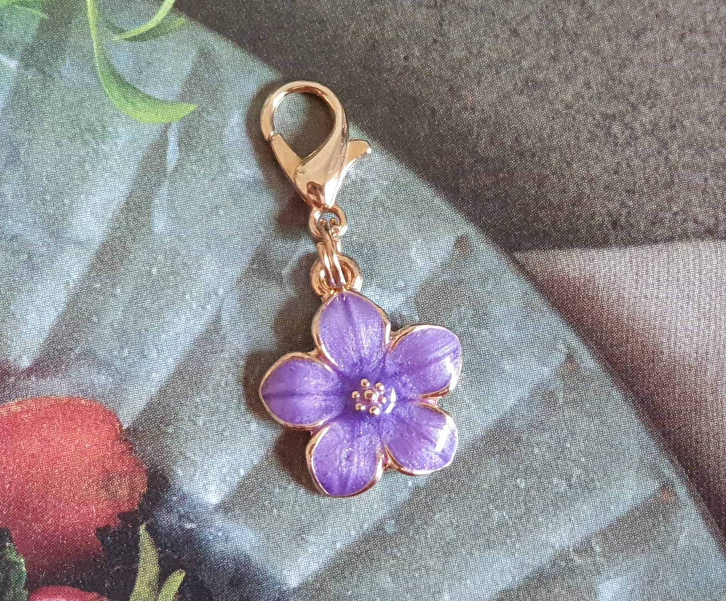 5-Petal Floral - PURPLE / Planner Charm / Journal Charm / Zipper Pull / Bookmark Charm