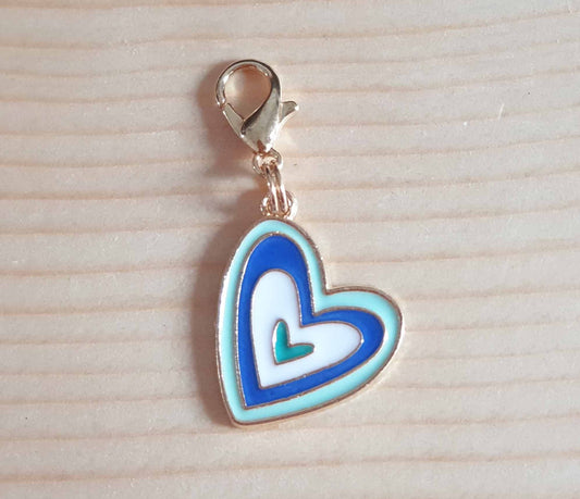 CONCENTRIC BLUE HEARTS / Planner Charm / Zipper Pull /Charm / Zipper Bookmark Charm / Planner accessories