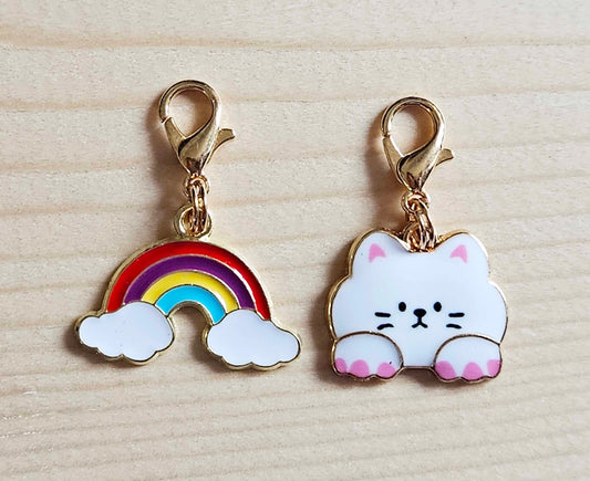 KITTEN and RAINBOW / 2pcs / Planner Charm / Journal Charm / Zipper Pull / Bookmark Charm / Planner accessories