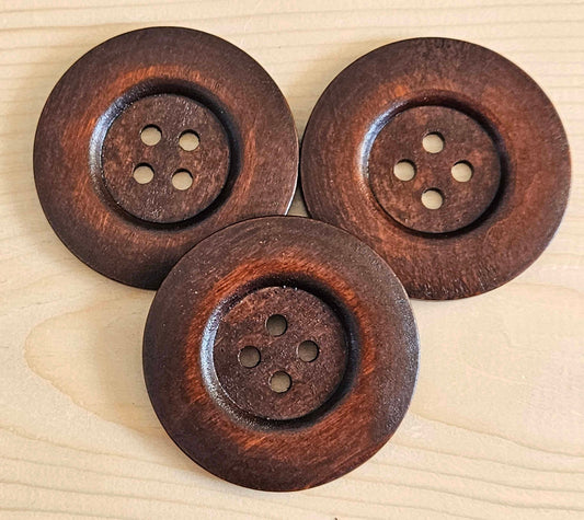 XLarge COFFEE BROWN 4-HOLE / 30mm / Set of 2 buttons / Wooded Buttons / Sewing Buttons