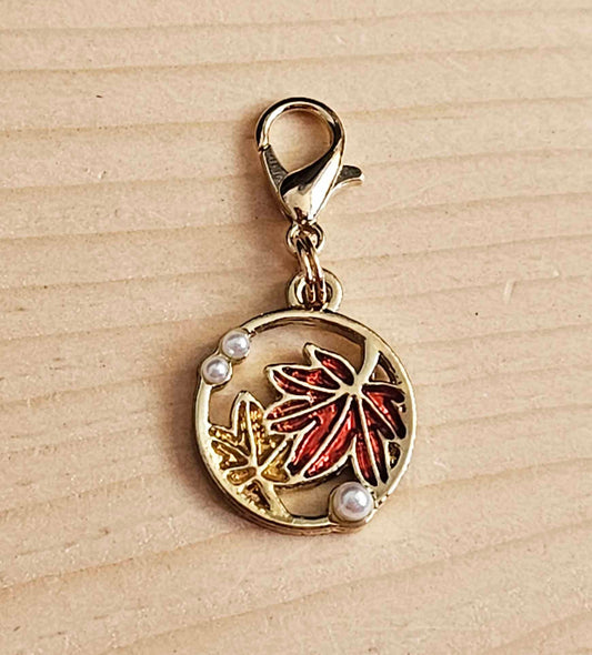 FALL LEAVES with Imitation Pearls / Planner Charm / Journal Charm / Zipper Pull / Bookmark Charm / Planner accessories