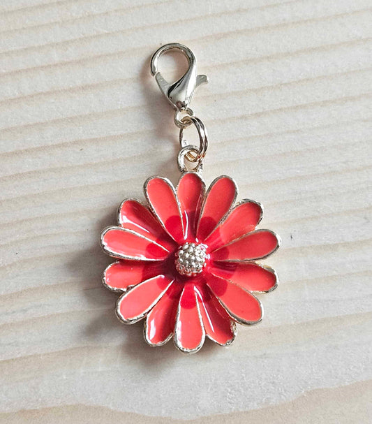 ORANGE RED DAISY / Planner Charm / Journal Charms / Zipper Pull / Bookmark Charms / Planner accessories