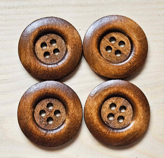 THICK EDGE 4-HOLE XLarge VINTAGE BROWN / 40mm / Wooden Buttons / Sewing Buttons