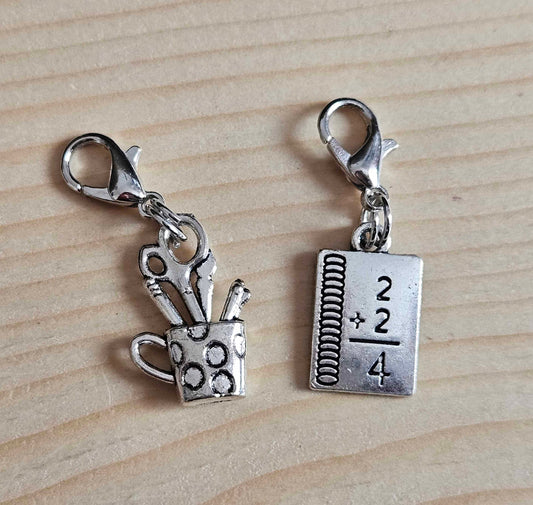 SCHOOL / Set of 2 / Planner Charm / Journal Charm / Zipper Pull / Bookmark Charm / Planner accessories